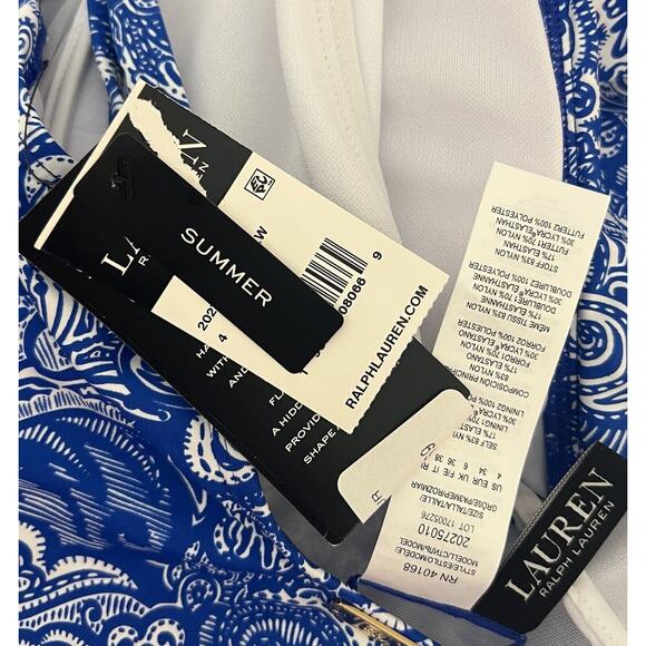 LRL Ralph Lauren One Piece Swimsuit Sz 4 Blue White Underwire Ruffle Womens NEW - Picture 8 of 8